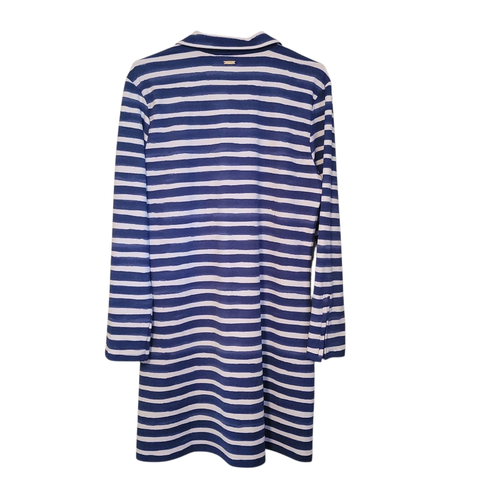 NWT Cabana Life UPF 50+ Collared 1/4 Zip Striped Dress Blue White L - Picture 2 of 9